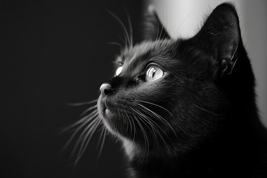 Mysterious Black Cat in High Definition 8K Wallpaper for Desktop Background - Stock Photographic Image