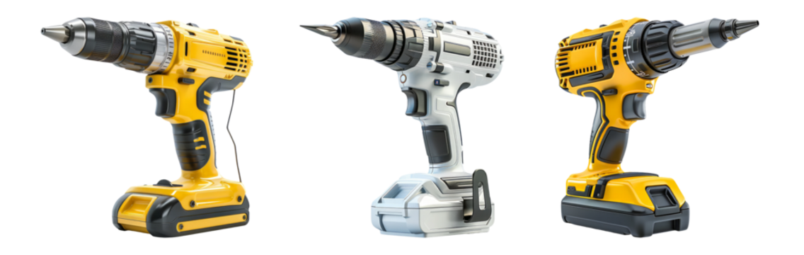 Cordless Power Drills Isolated on Transparent Background