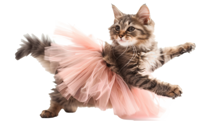 Cute cat in pink tutu skirt isolated on transparent background
