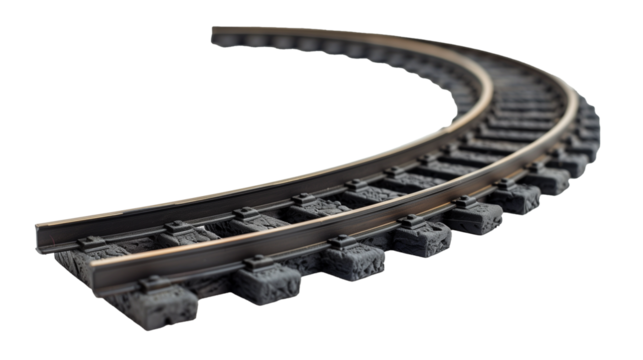 Railway track curved isolated on transparent background