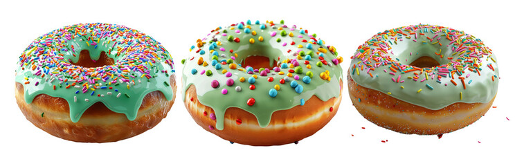 Donuts with Green Icing and Sprinkles Isolated on Transparent Background