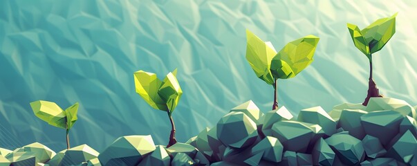 low poly growth plant vector illustration