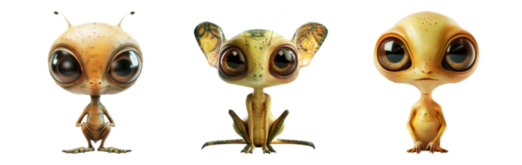 Cute Alien Characters Isolated on Transparent Background