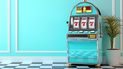 A onearmed bandit slot machine with a chessboard in the background, blending games of chance and strategy