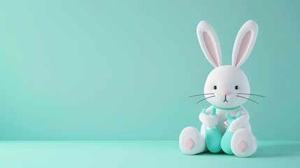 Obraz premium A white cartoon bunny on a green background.