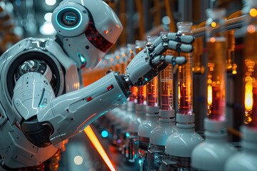 Fototapeta premium Futuristic Robot Working in a Lab with Test Tubes