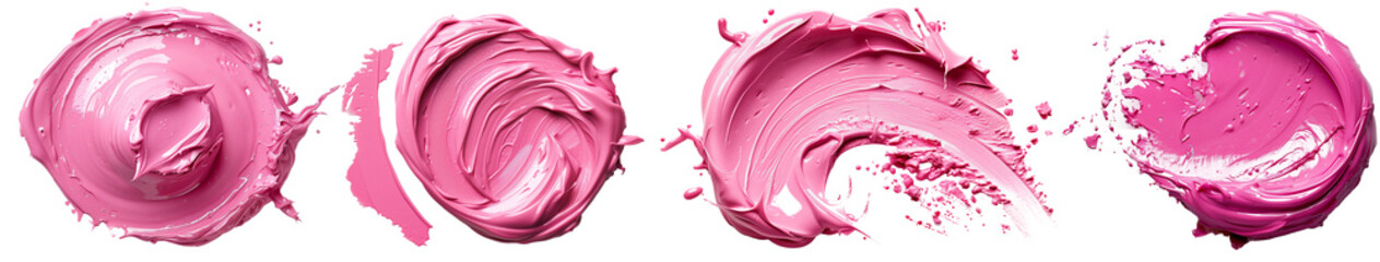 Fototapeta premium Collection of examples of pink facial cosmetic textures isolated transparent background