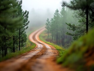 Obraz premium Scenic overlook with a road winding through pine forest below, panoramic beauty