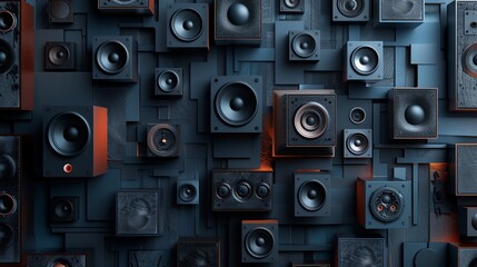 Obraz premium A wall of various speakers.