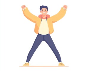 Power pose, flat design, front view, confidence theme, cartoon drawing, colored pastel