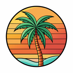 Vibrant Summer Palm Tree Vector Illustration | Modern Travel Icon | Bright Tropical Design for T-Shirt Graphics, Logo, Clipart, and Graphic Elements