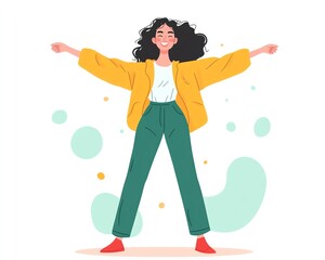 Power pose, flat design, front view, confidence theme, cartoon drawing, colored pastel