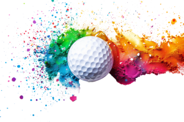Golf ball with colorful splashes isolated on transparent background