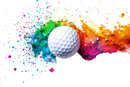 Golf ball with colorful splashes isolated on transparent background