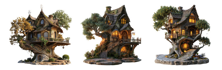 Obraz premium Fantasy Tree Houses Isolated on Transparent Background