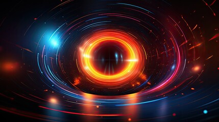 Obraz premium Abstract dark background with bright multicolored glowing neon shape. Futuristic energy concept. AI Generation 