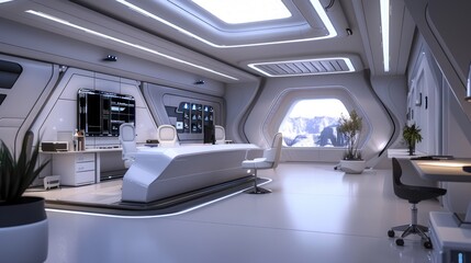 Fototapeta premium Office environment with futuristic décor and tech integration