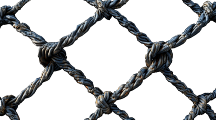 Metallic grid of rusty iron fence on transparent background