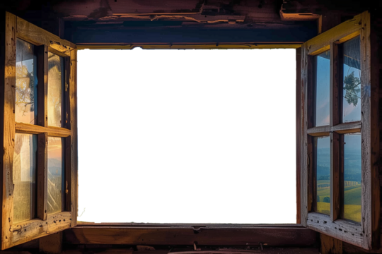 Open wooden window with transparent background view