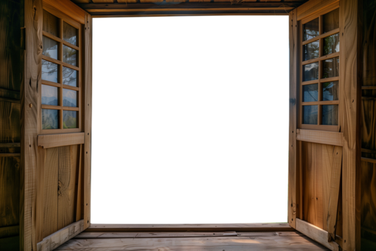 Open wooden window with transparent background view