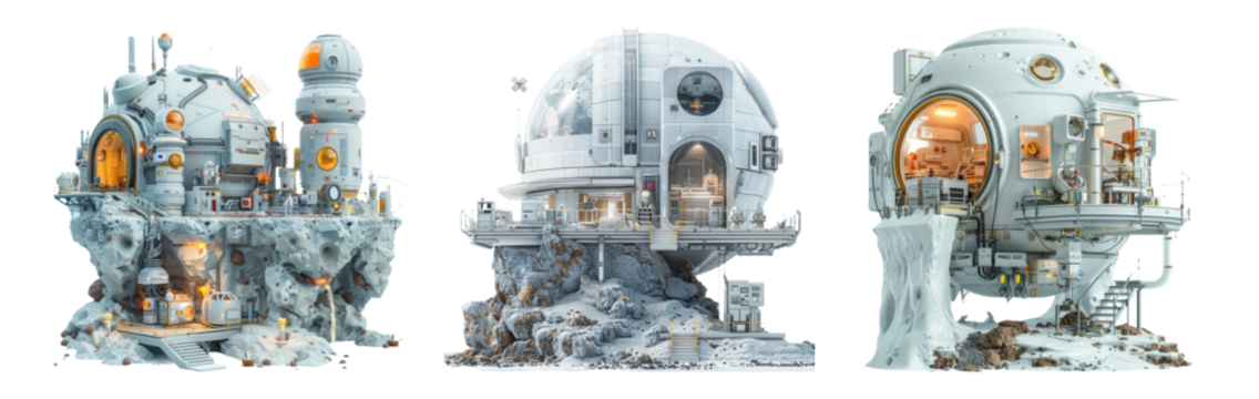 Futuristic Snow Houses Isolated on Transparent Background