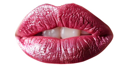 Red lipstick on sensual woman's lips on transparent background, Makeup and beauty concept