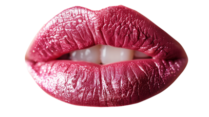Red lipstick on sensual woman's lips on transparent background, Makeup and beauty concept