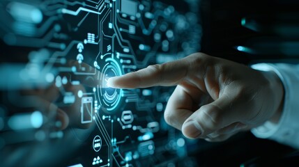 Finger Touching Futuristic Digital Interface