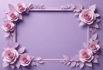 Elegant pink paper flower frame on a purple background, perfect for invitations, greeting cards, or decorative designs.