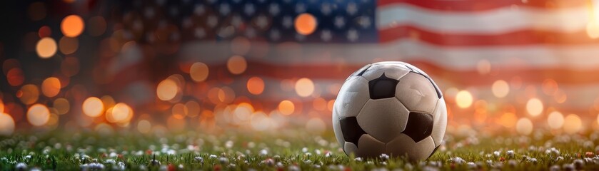 Soccer Ball on Grass with American Flag