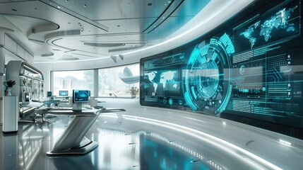 Fototapeta premium Office interior with a futuristic touch and digital displays