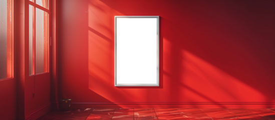 Blank vertical poster mockup on red wall