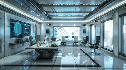 Fototapeta premium Office interior with a futuristic touch and digital displays