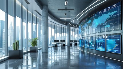Fototapeta premium Office interior with a futuristic touch and digital displays