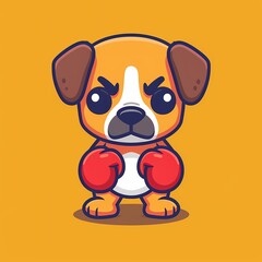Naklejka premium Cute cartoon dog in boxing gloves ready for a playful challenge.