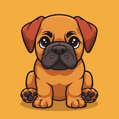 Fototapeta premium Adorable cartoon puppy with big eyes against a vibrant yellow background.