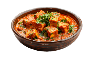 Paneer butter masala in bowl isolated on transparent background