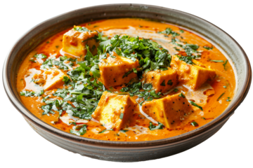 Paneer butter masala in bowl isolated on transparent background