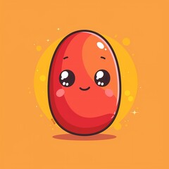 Fototapeta premium Cute cartoon red bean character with big sparkling eyes and a cheerful smile.