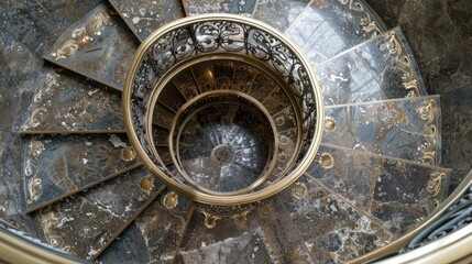 Obraz premium Spiral staircase with intricate metalwork and glass steps