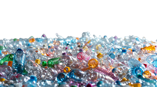 Pile of plastic bottles trash isolated on transparent background