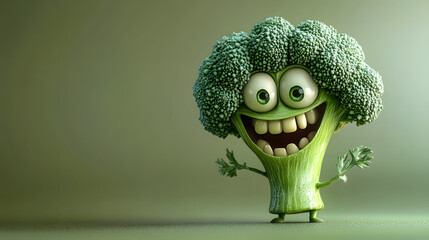 Smiling Broccoli Character with Cheerful Facial Expression   Funny Playful and Humorous Cartoon of a Personified Vegetable