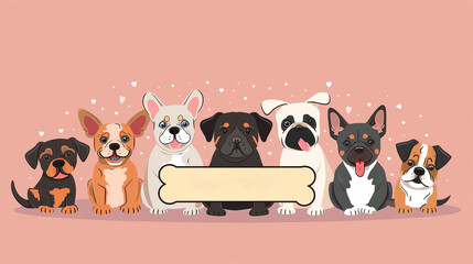 A charming illustration featuring a diverse lineup of happy dogs, perfect for pet lovers and dog-themed designs.