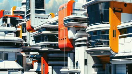 Urban landscape with mix of futuristic and classical architecture