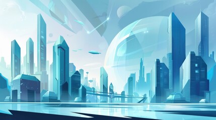 Urban landscape with mix of futuristic and classical architecture