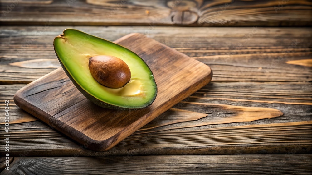 Sticker A Single Green Avocado Slice on a Rustic Wooden Board  AI Generated