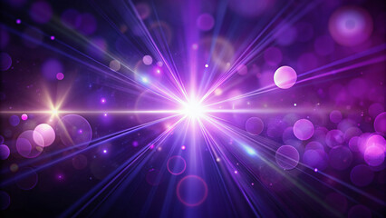 Obraz premium Vibrant purple hues radiate from a lens flare, surrounded by subtle bokeh, creating a mesmerizing, abstract, and bold visual effect against a dark background.