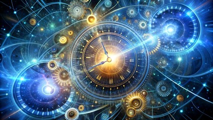 Obraz premium Temporal Fractals: A Fractured Dimension of Time and Technological Evolution Generative AI