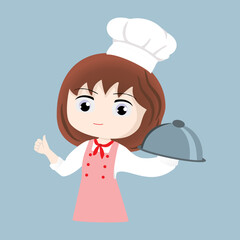 little girl a waiter serves food