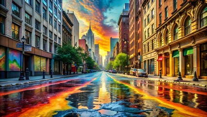 Fototapeta premium Melting Cityscape: A Visual Metaphor for Climate Change Generative AI